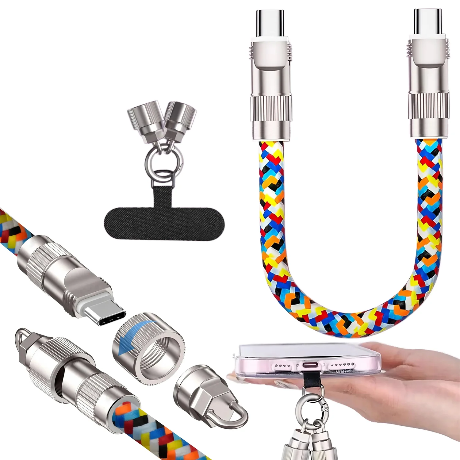 كابل بيانات USB-C إلى C سريع الشحن بقدرة 240 وات، مناسب لحبل الهاتف من النوع C وكابل شحن 2 في 1 وسوار معصم للرقبة من C إلى C #6