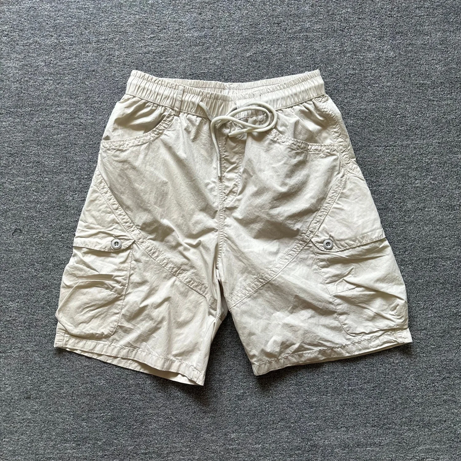 Summer new style washed American retro workwear style multi-pocket shorts men's loose elastic waist five-quarter pants