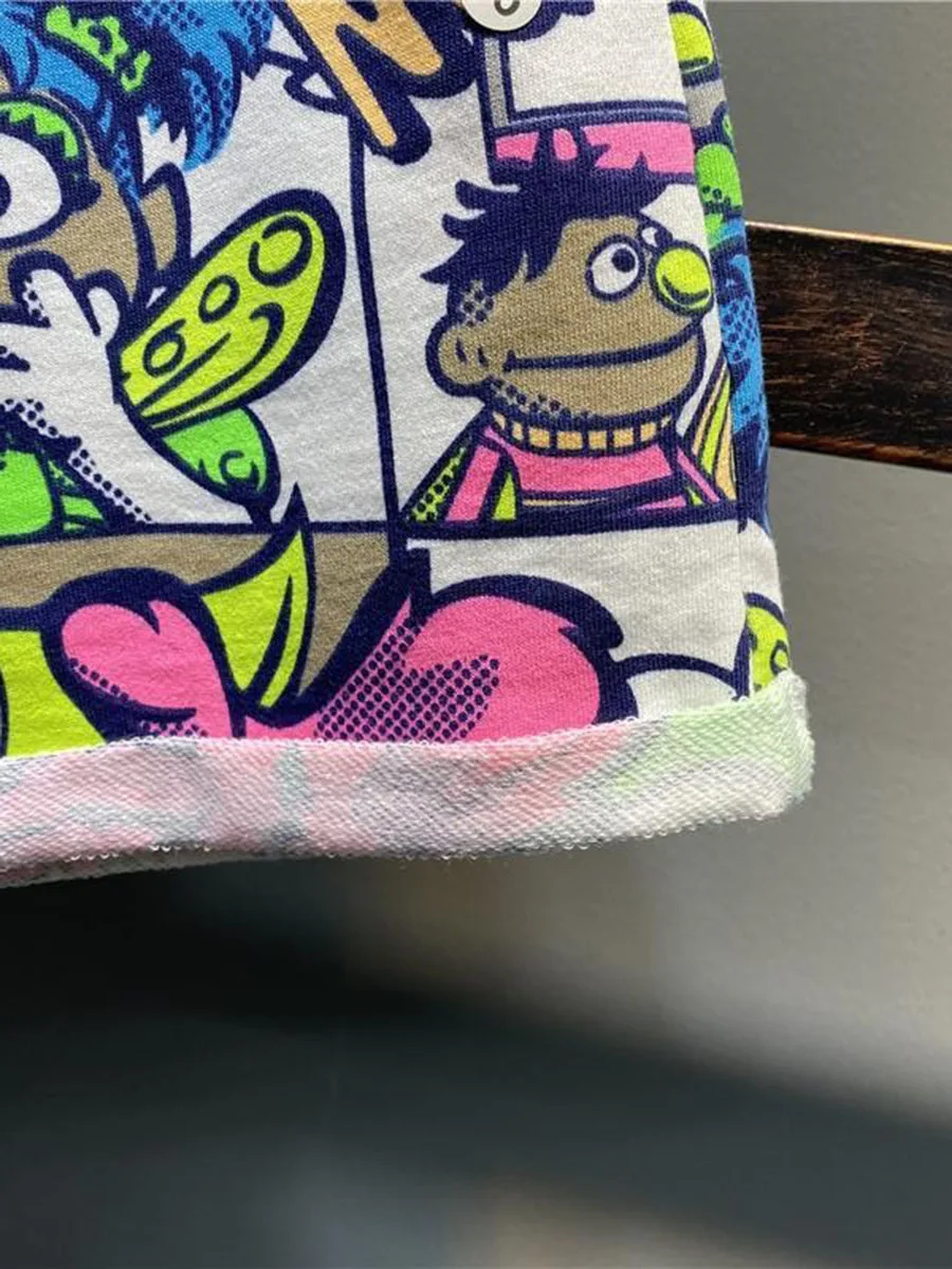 plus Size 300 Pou Faion Cartoon fiti Wide Leg orts Women Summer Slimming Loose Casual Pants High Waist Dyed Pants