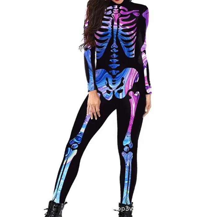 Skelett-Knochen-Blumen-Schädel 3D-Druck Anzug für Damen und Herren, Muskel-Menschenkörper-Jumpsuit, Halloween-Party-Cosplay-Kostüme – Detail 6