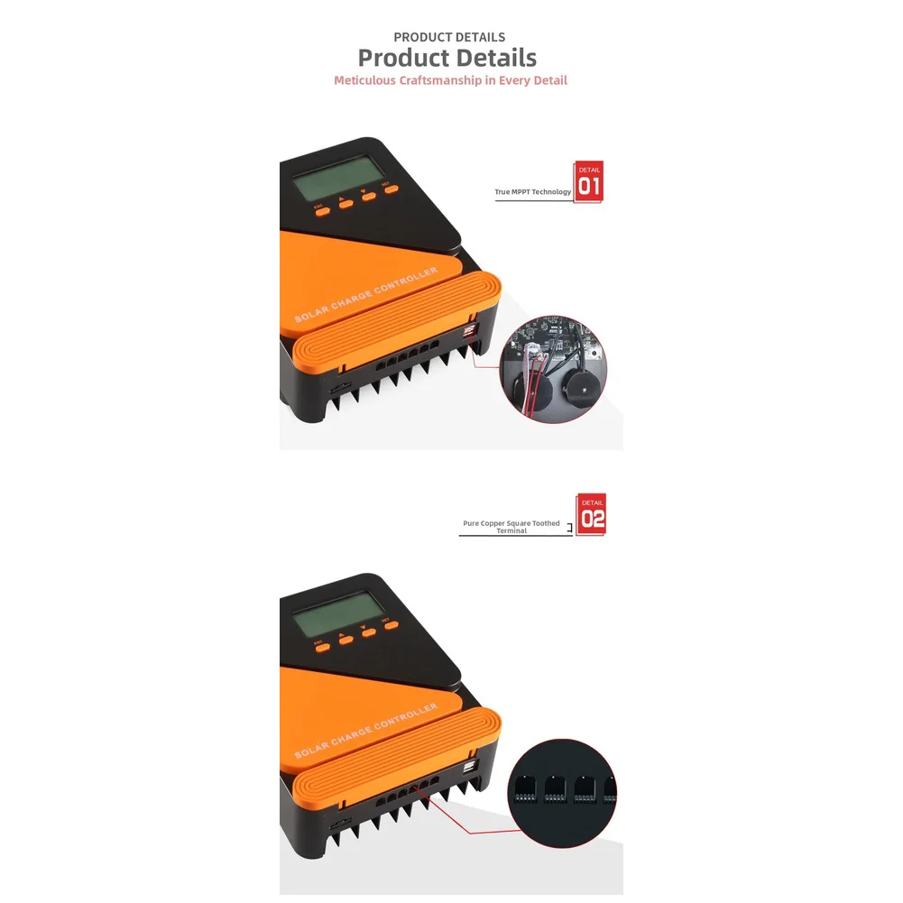 For MPPT For Solar Charge Controller for RVs Cabins and Off-Grid Installations with LCD Status Display and Dual 5V USB Charging