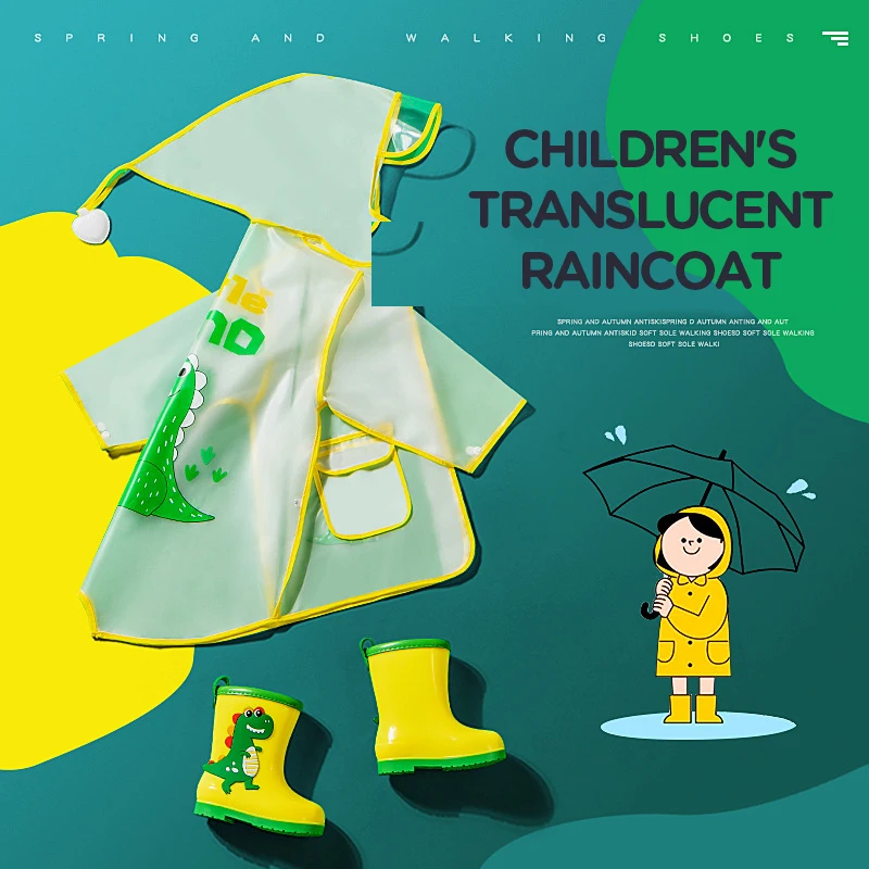 New Children's Raincoat Boys And Girls Medium Length Children's Transparent Poncho Waterproof Kindergarten Rainwear