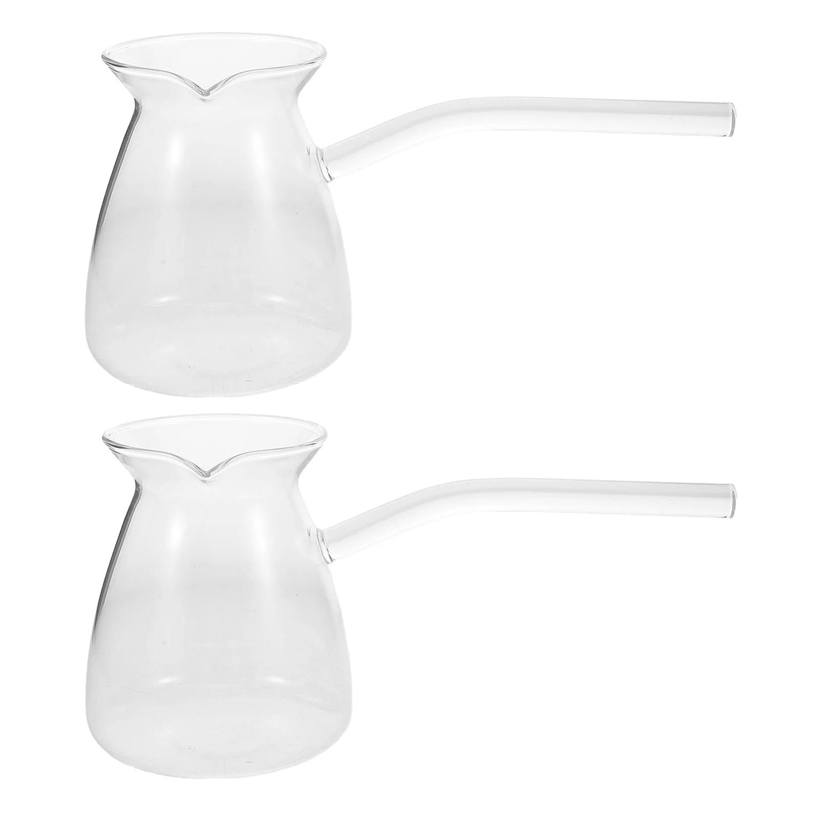

2Pcs Turkish Coffee Pots Transparent Thickened Borosilicate Glass Side Handle Tea Kettle Milk Warmer Stovetop Compatible Turkish