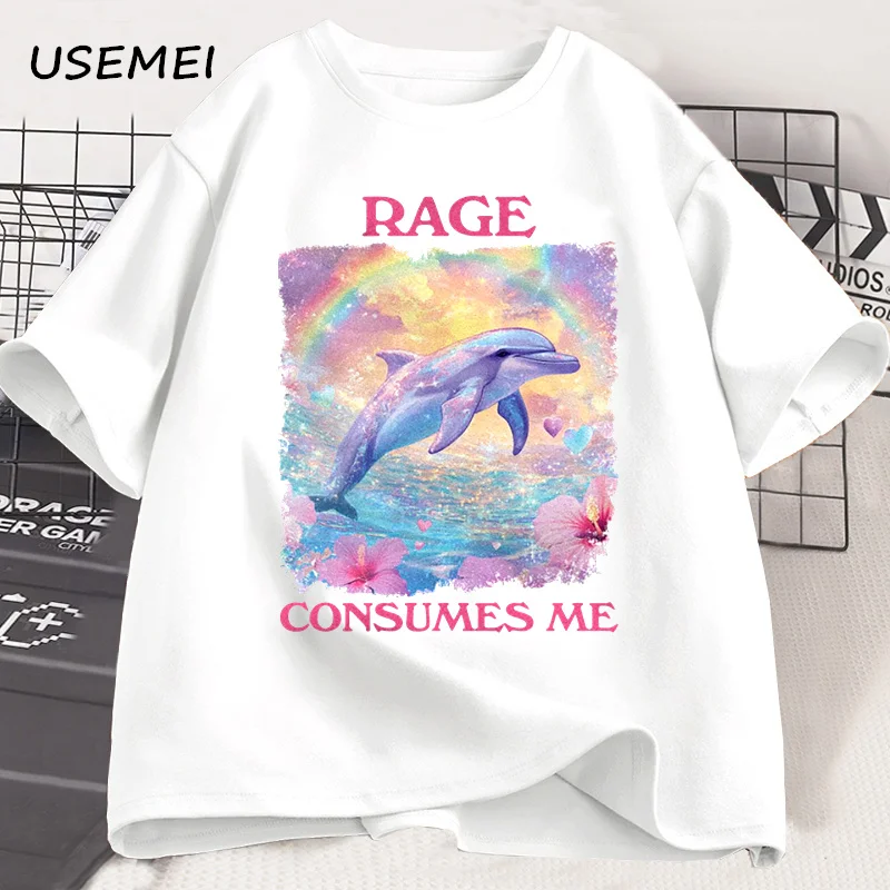 Funny Rage Consumes Me T-shirt Short Sleeve Meme T Shirt Weird Silly Dolphin Vintage Tshirt Trending Men's Designer Clothes