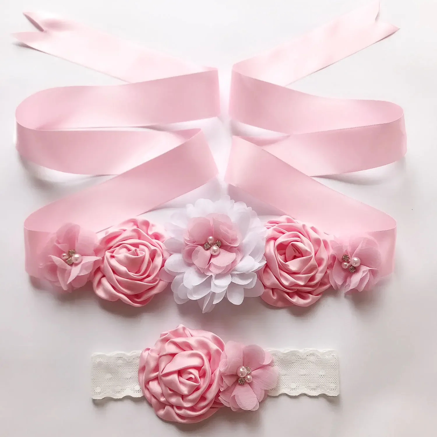 Children Handmade Flowers Girls Dresses Belts Kids Crystals First Communion Gown Sash