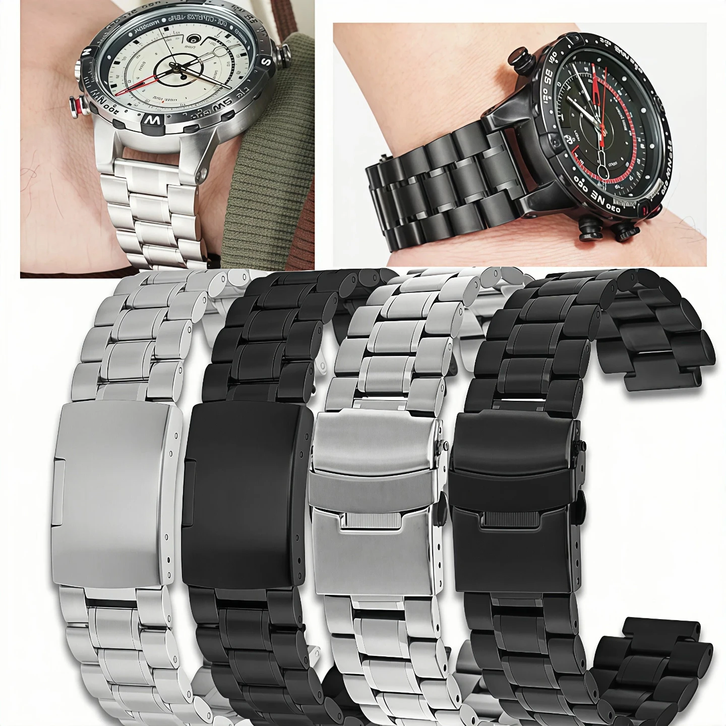 For TIMEX T2N720 T2N721 TW2R55500 T2N721 T2N739 Metal Men's Watch Strap 24-16mm Stainless Steel Watchband Bracelet Accessories