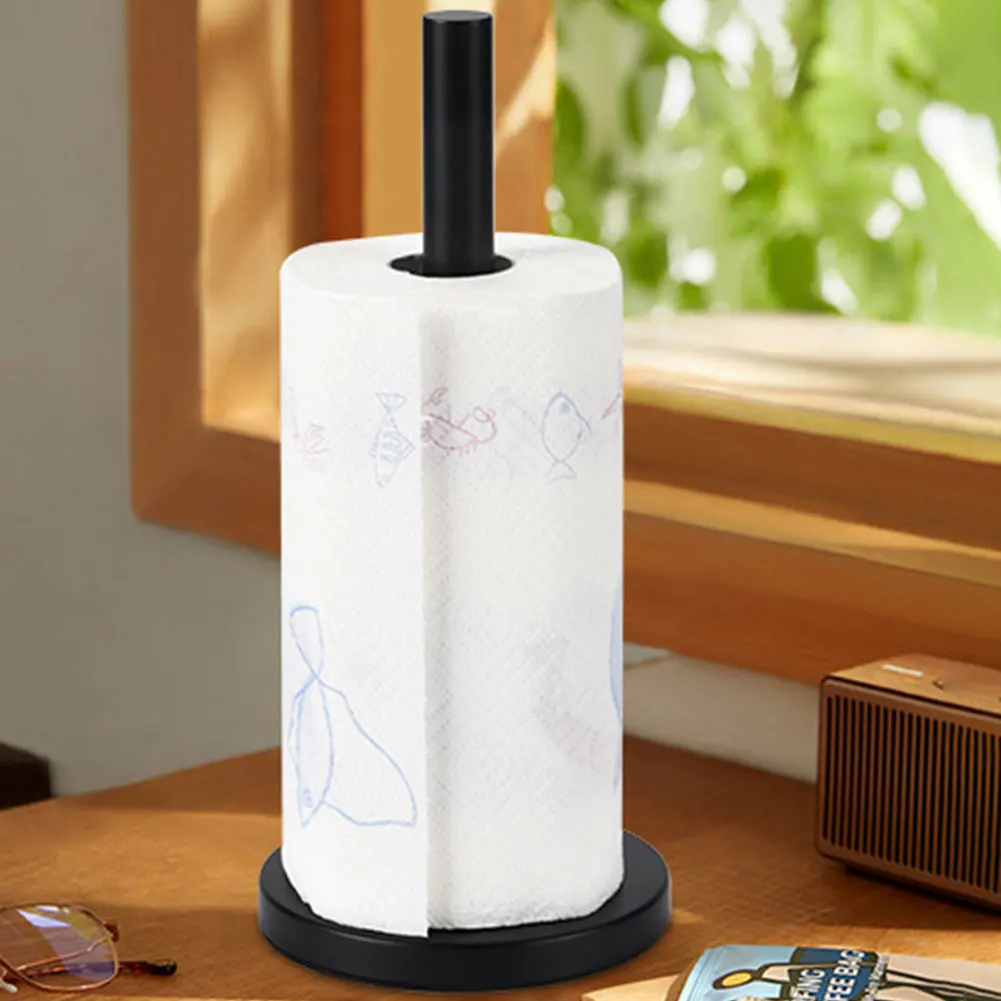 Stainless Steel Stand Paper Towel Holder with Weighted Base Kitchen Roll Holder Paper Towel Dispenser for Kitchen and Bathroom