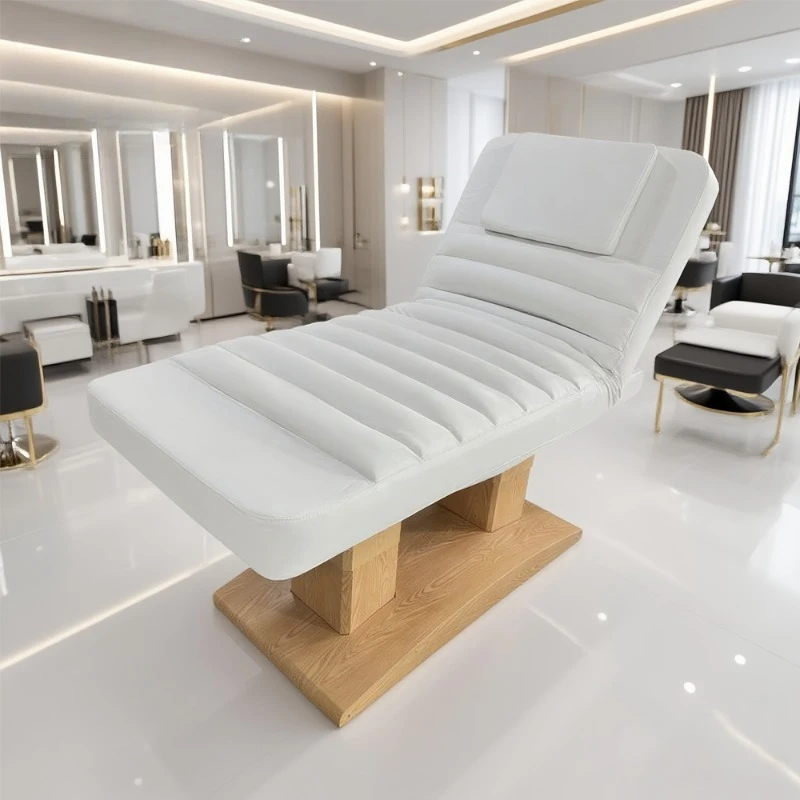 Salon Furniture White 4 Motors Electric Reclining Massage Eyelash Medical Beds Wood Grain Base Beauty Spa Facial Bed
