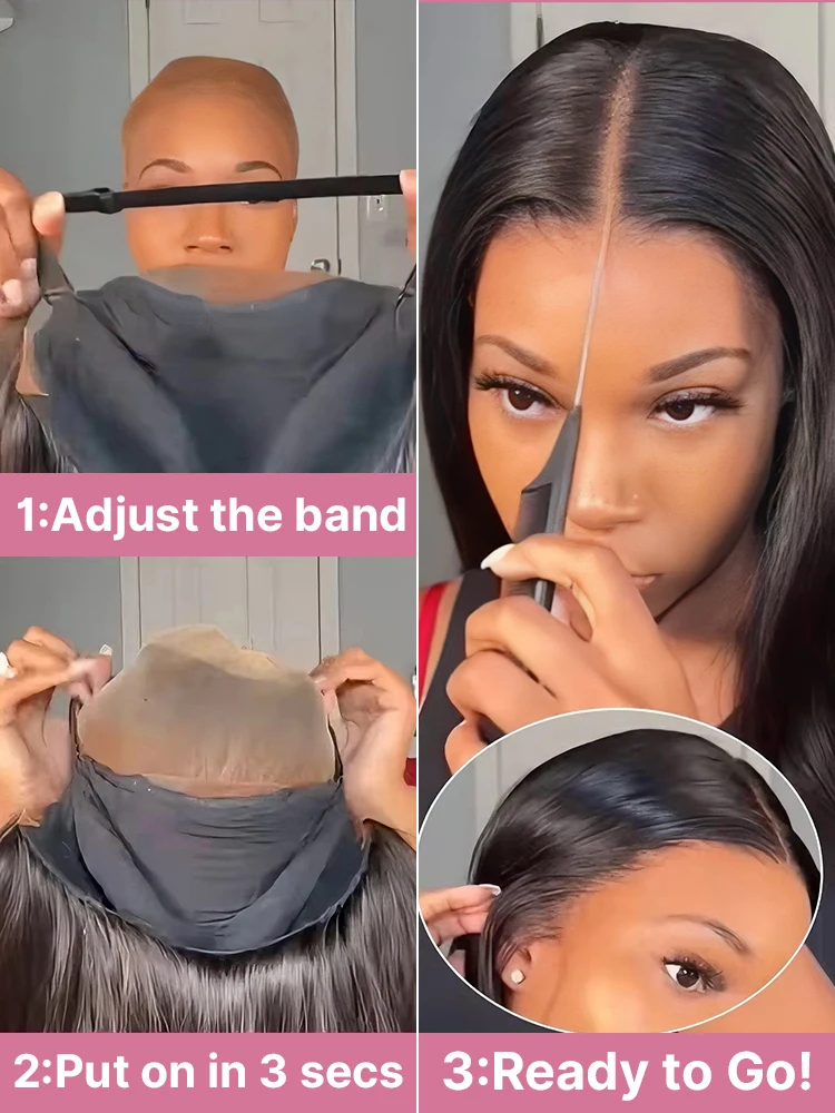 250 Density Bone Straight Lace Frontal Wigs 100% Brazilian Human Hair Wigs for Women 13x4 Glueless Put on and Go Wig 7x5 Glueless Wear and Go Human Hair Wig 42 44 Inch