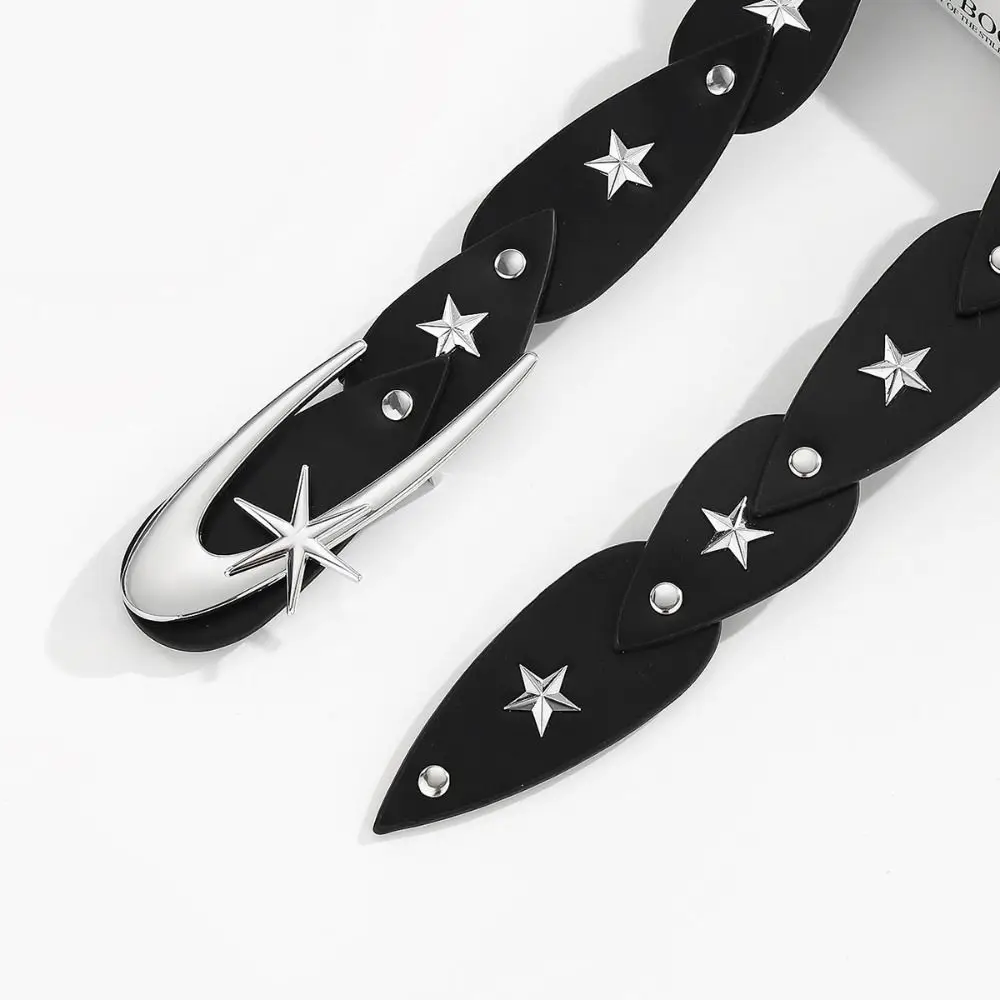 Alloy Buckle Women's Waist Belt Five Star Decoration Pu Leather Waistband Belt Irregular Design Punk Style Decorative Belt