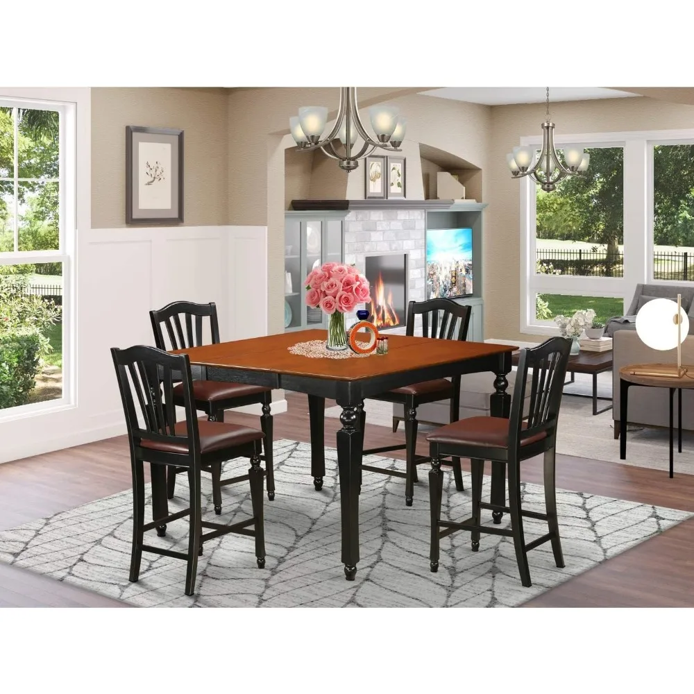 7 Piece Counter Height Dining Set,Square Table with Butterfly Leaf and 6 Linen Fabric Upholstered Chairs,dinings table set