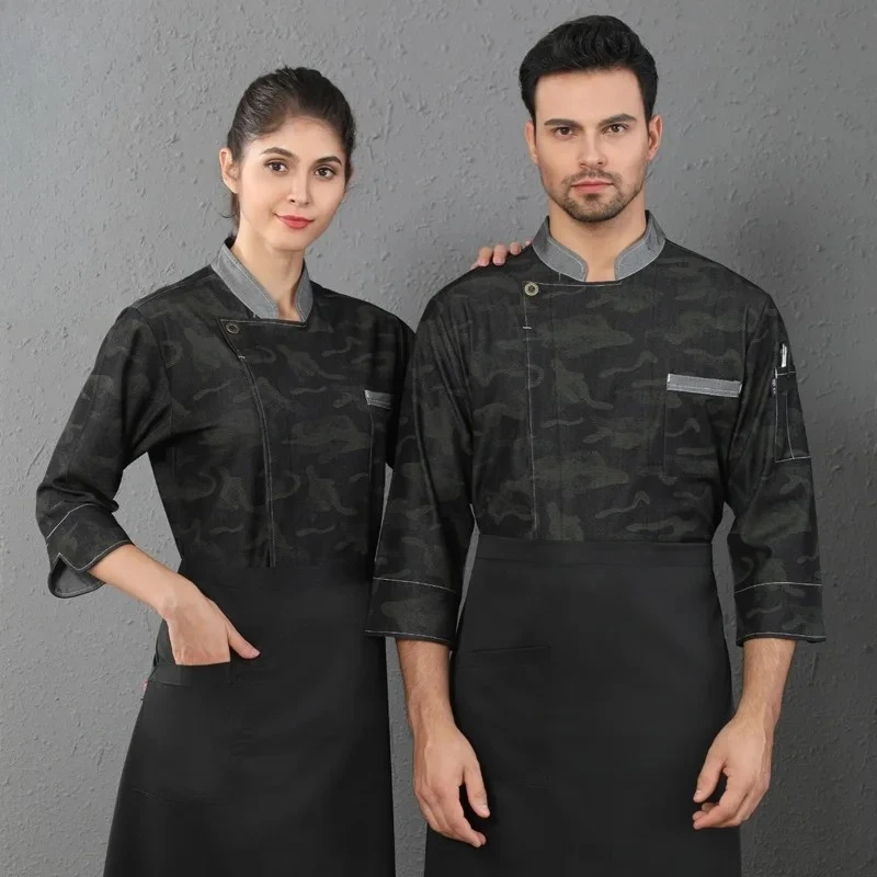 Chef Jacket Long Sleeve Autumn Winter Men Hotel Western Restaurant Bakery Women Chef Uniform Camouflage SetLOGO view 3
