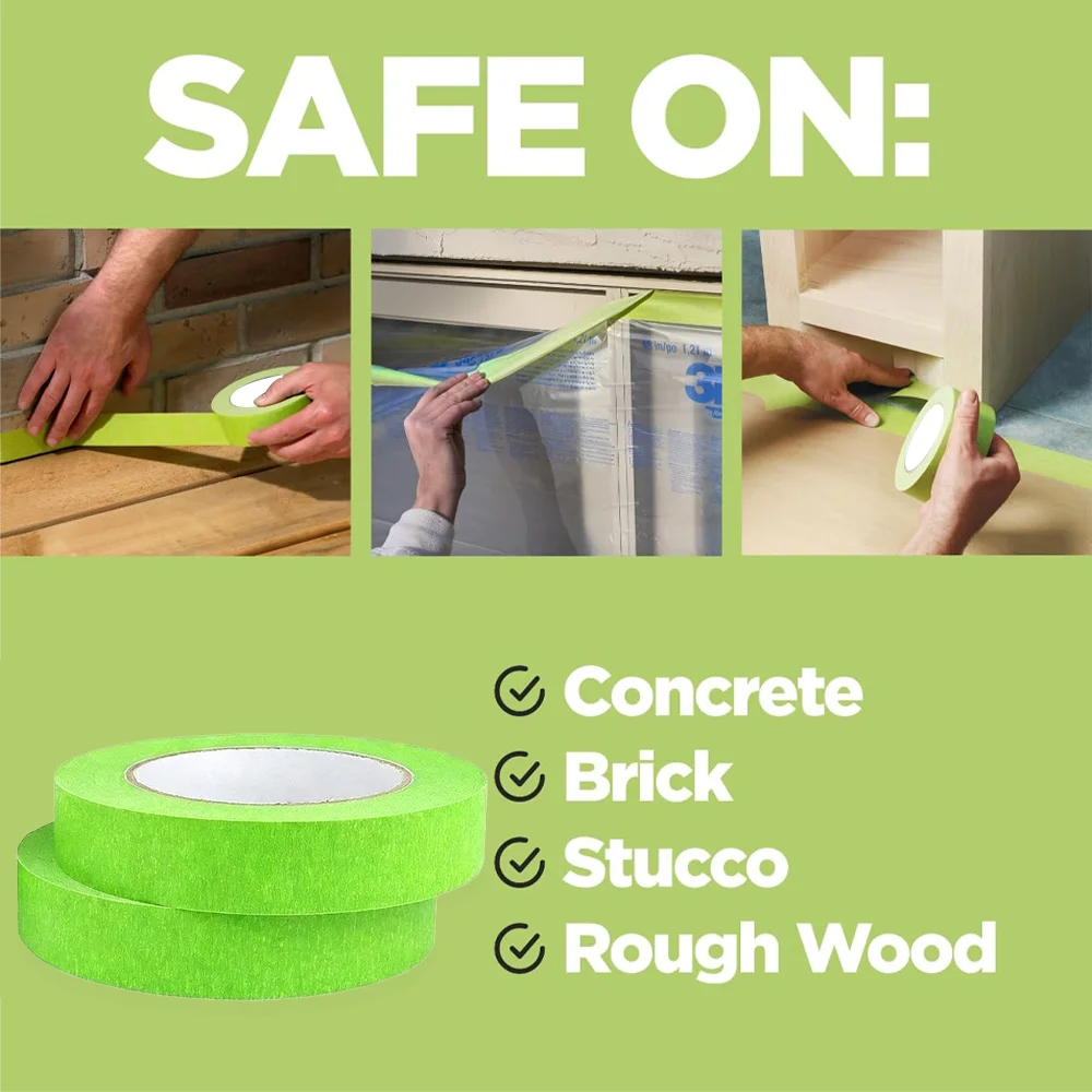 Fita adesiva verde profissional, adesivo forte mais removível para pulverização automotiva, pintura de parede e projetos DIY
