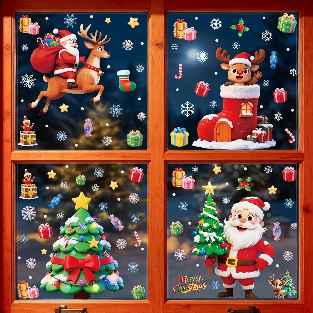 Multicolor Merry Christmas Window Sticker Electrostatic DIY Accessories Cartoon Santa Glass Decals Scene Making