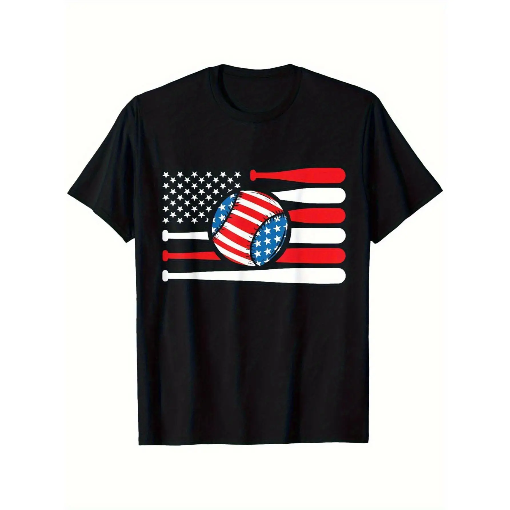 

American Flag Baseball T-shirt US Patriotism Graphic Tees Sports Style Top Men Women All-season Wear