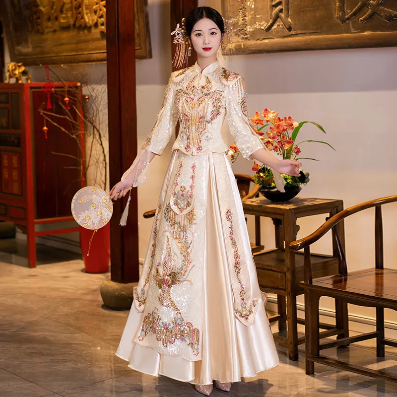 

Xiuhe Wedding Dresses Chinese Ancient Traditional Wedding Dress Women Wedding Toast Gowns Tang Suit Skirt Sets