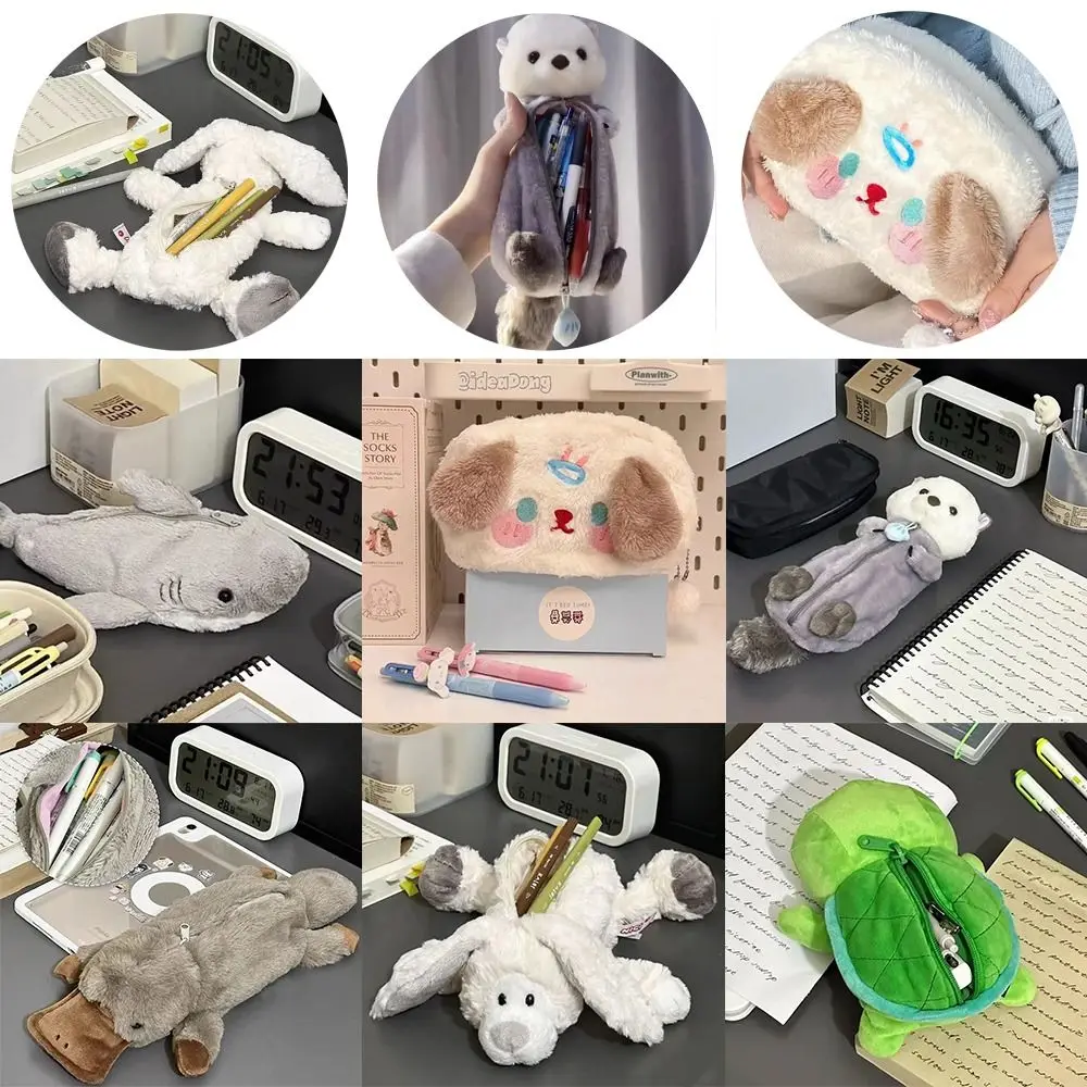 Cartoon Large Capacity Pen Bag Cartoon Animal Multifunctional Storage Bag Stationery Organizer Student