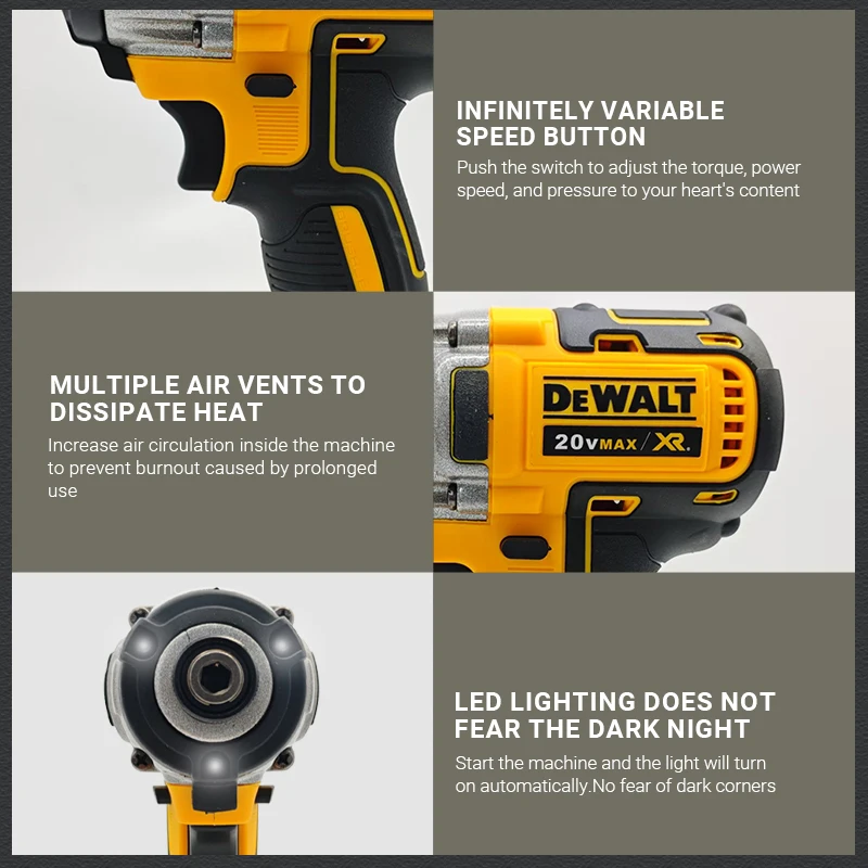 DEWALT DCF887 ประแจไฟฟ้าไร้แปรงถ่าน 205N.m ประแจกระแทกไร้สาย เครื่องมือไฟฟ้าแบบพกพาอเนกประสงค์ สำหรับแบตเตอรี่ 20V