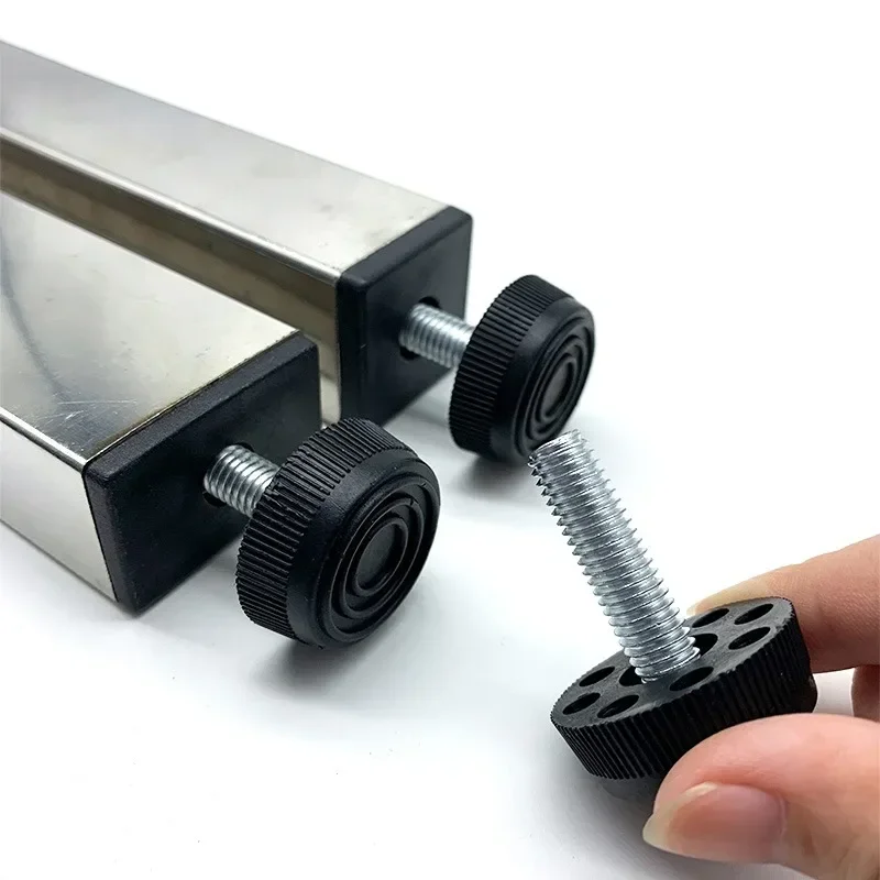 2/4Pcs Black Square Plastic Pipe Plugs Adjustable Screw  Foot Pad Furniture Leg End Caps Screw Size M6 M8 Length 15-40mm