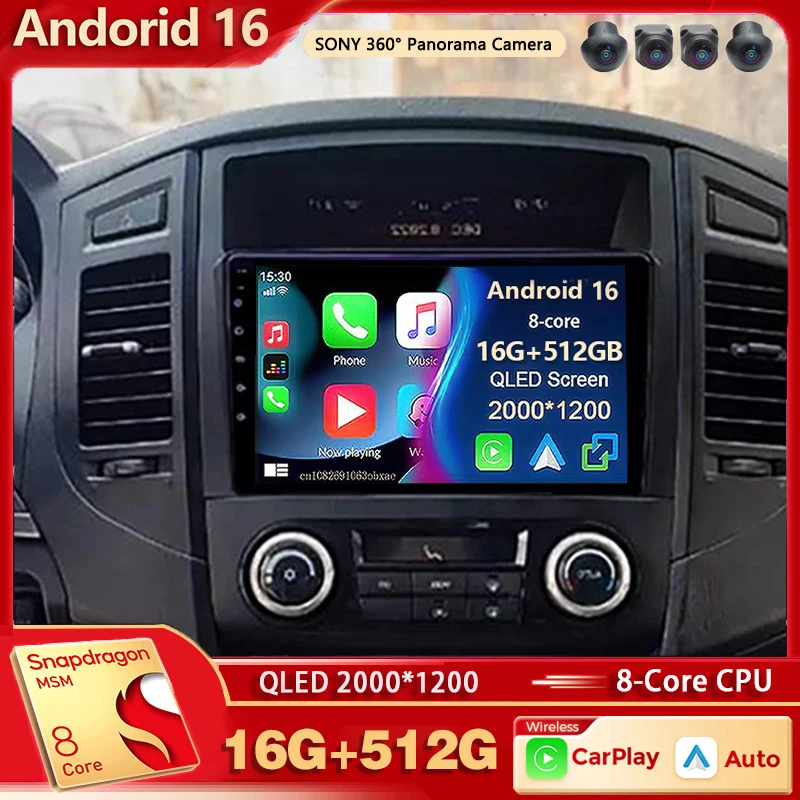 Android 16 For Mitsubishi Pajero 4 V80 V90 2006 - 2014 2K QLED Android Car Radio Multimedia Video Player stereo Voice CarPlay 4G
