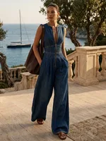 Yeezzi 2026 New Casual Sleeveless Denim Jumpsuits For Women High Waisted Wide Leg Loose Daily Wear Date Night Summer Jean Romper - Image 6