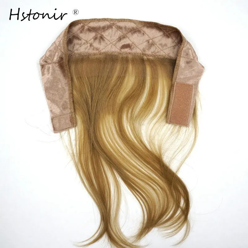 Hstonir-extensiones de cabello Natural, pelo Remy europeo, banda con flequillo, cierre frontal Extra, bandas de encaje con agarre frontal para Jew J001