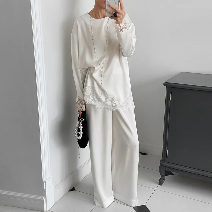 

Summer New Women s Ice Silk Satin Pajama Set Simple Cozy Long Sleeve Long Pants 2 Pieces High Grade Loungewear Homewear