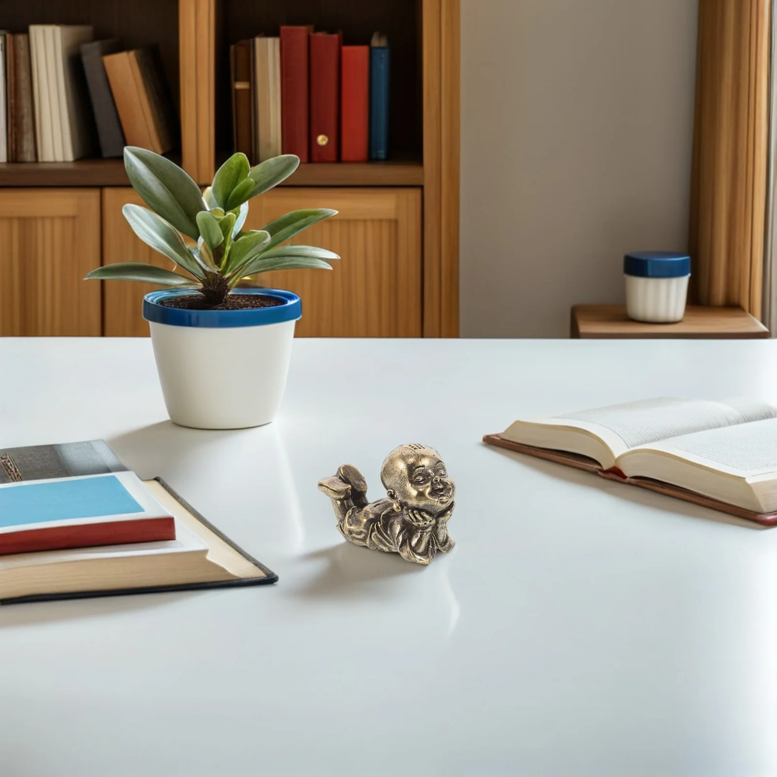 

Mini Brass Monk Statue Solid Copper Small Buddha For Desk Shelf Zen Garden Ornament Home Office Decor - Brass Figurines