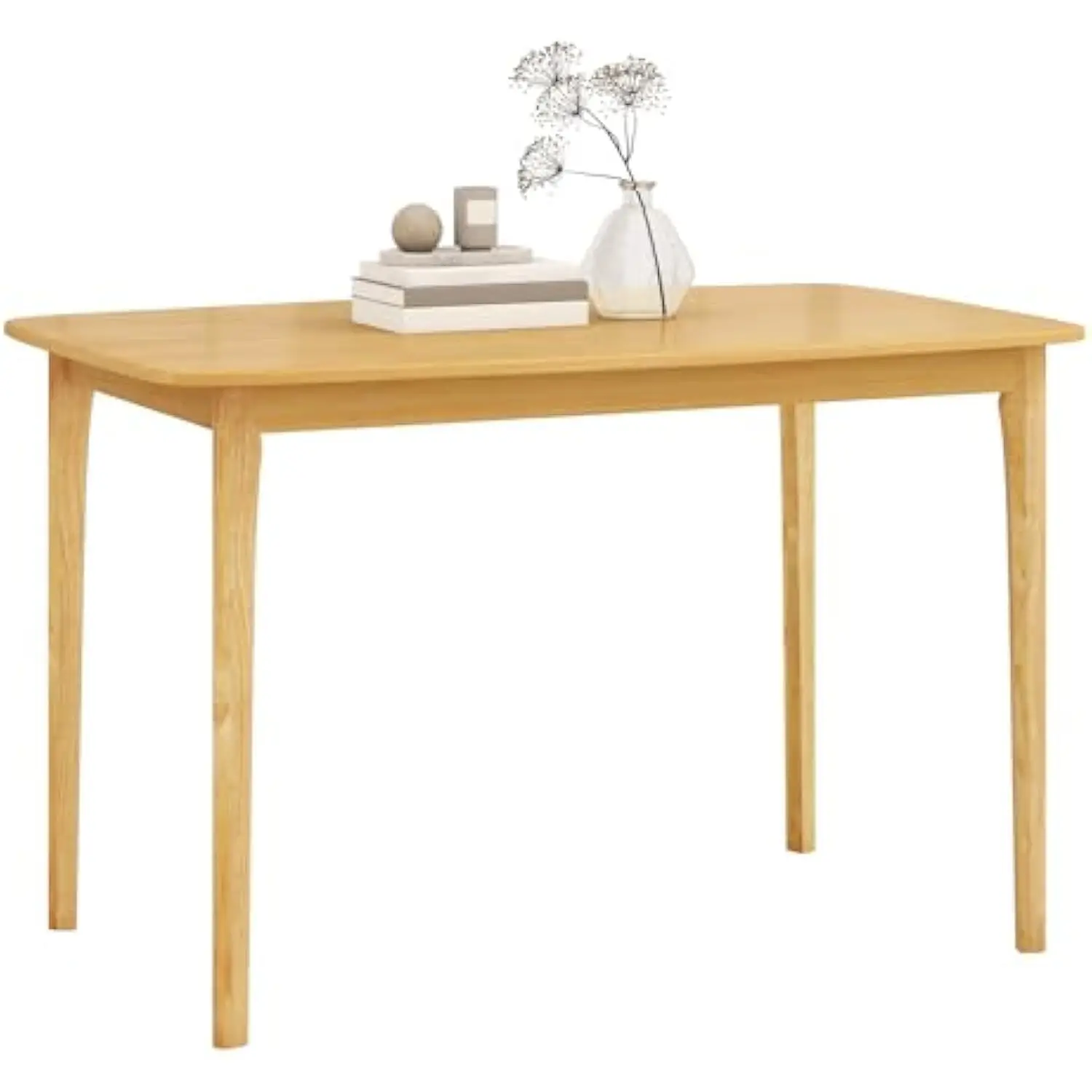 

Dining Table, 48” Wooden Rectangular Kitchen Table with Solid Rubber Wood Legs, Spacious Tabletop for Kitchen, Dining Room, Re