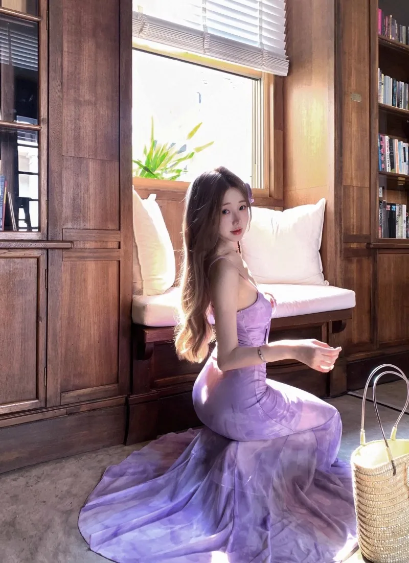 فساتين نسائية صيفية جديدة بدون أكمام بحزام سباغيتي مع فيونكة وفتحة جانبية مفرغة ملابس شاطئ فساتين صيفية مضادة للشمس متعددة الألوان #5