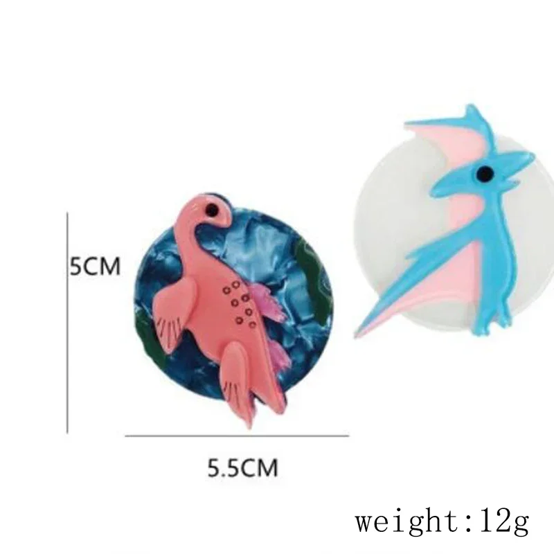 Blucome Cartoon Dinosaur Brooch Acrylic Creative Pterosaur Plesiosaur Brooch for Bag Suit New Year Gift