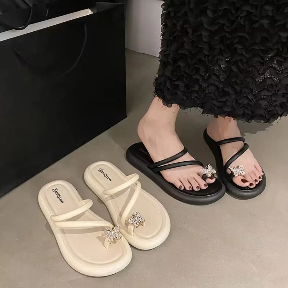 عادية عدم الانزلاق كريستال فراشة الوجه يتخبط بولي كلوريد الفينيل الحلو شاطئ تو النعال لينة وحيد أحذية مسطحة القاع النعال عنبر #2