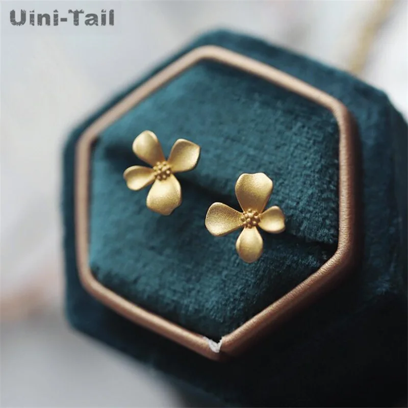 Uini-Tail Hot Selling New 925 Tibetan Silver Gold Frosted Flower Earrings Temperament Simple Fashion Exquisite Gardenia Earrings