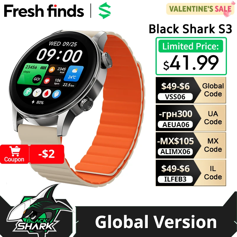 Montre connectée Global Version Blackshark S3, autonomie de 15 jours, plus de 150 modes sportifs, écran AMOLED 1,43'', GNSS, 5 ATM, cadeaux pour femmes