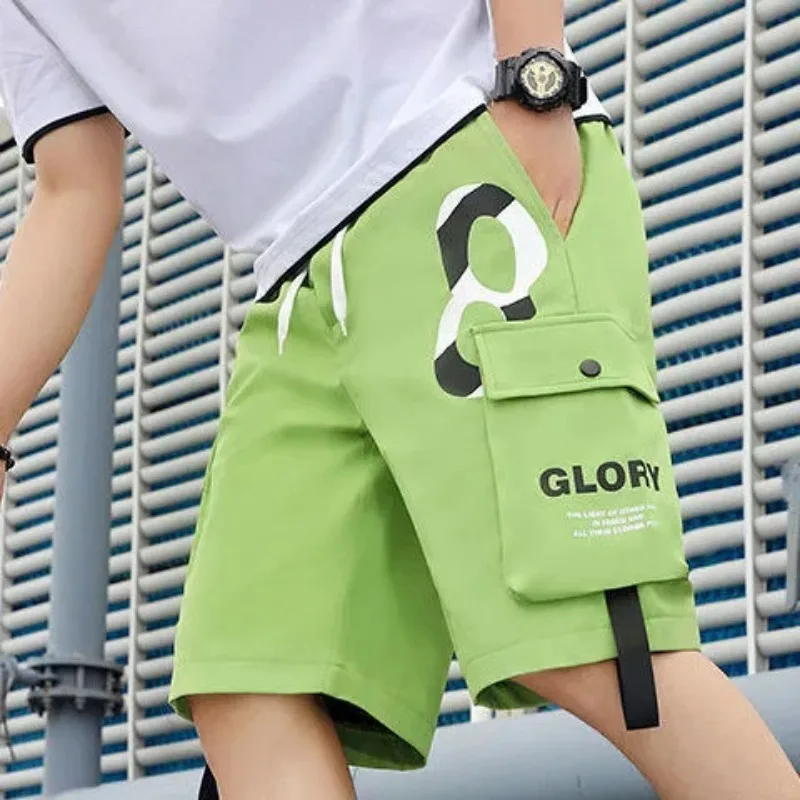 Men Cargo Five Point Shorts Summer Loose Large Size Number Letter Print Quick Dry Casual Sports Shorts For Teenagers S 5XL