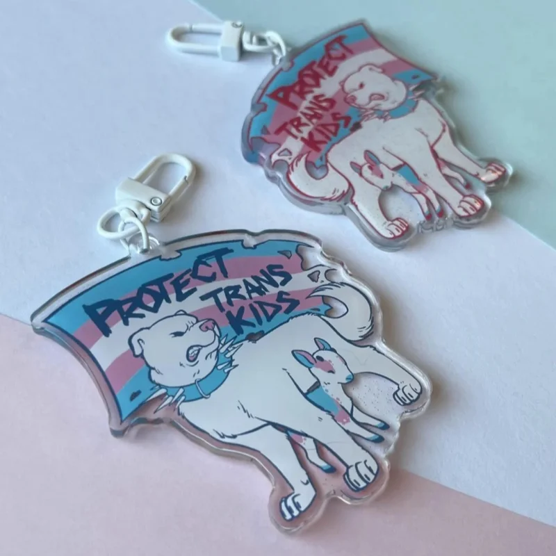 Protect Trans Kids Acrylic Keychain LGBTQ Transgender Pride Rainbow Backpack Charm Pendant Keyring Gift