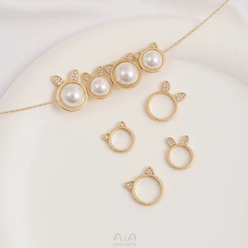 14K Bag Gold Inlaid Zirconium Cat Headgear Bead Ring Rabbit Ear Bag Bead Ring Handmade DIY Bracelet Bracelet Jewelry Accessories