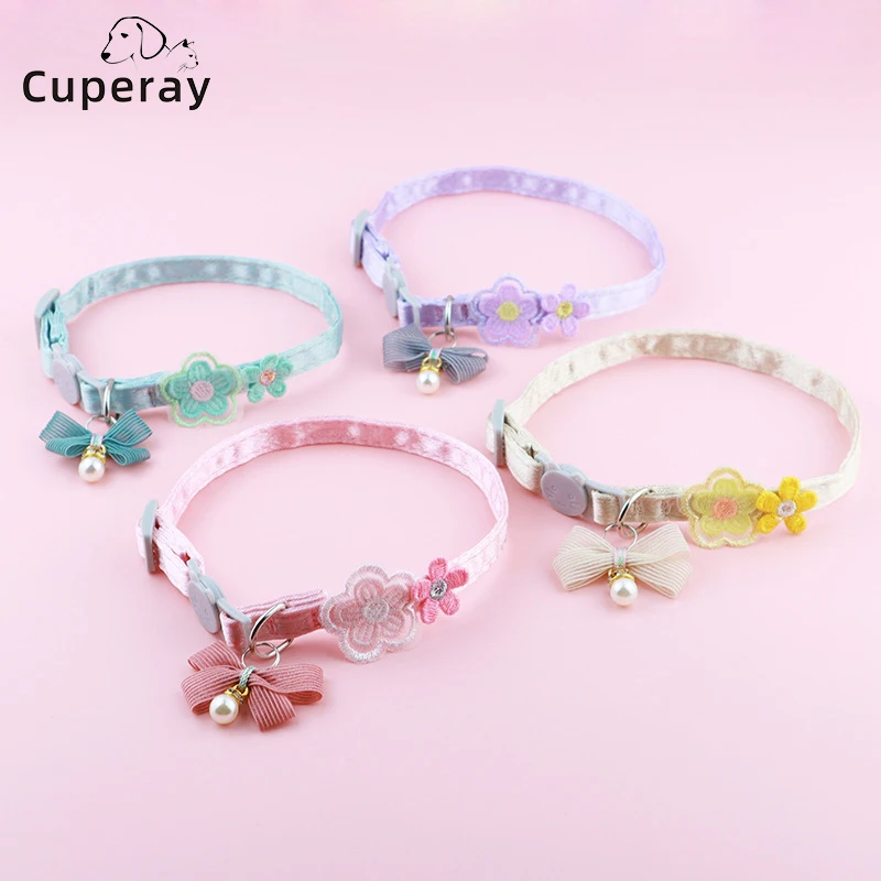 Pet Cat Collars INS Princess Style Lace Embroidery Bow Cat Collar with Cute Flower Decoration for Cats and Puppies Pet Products