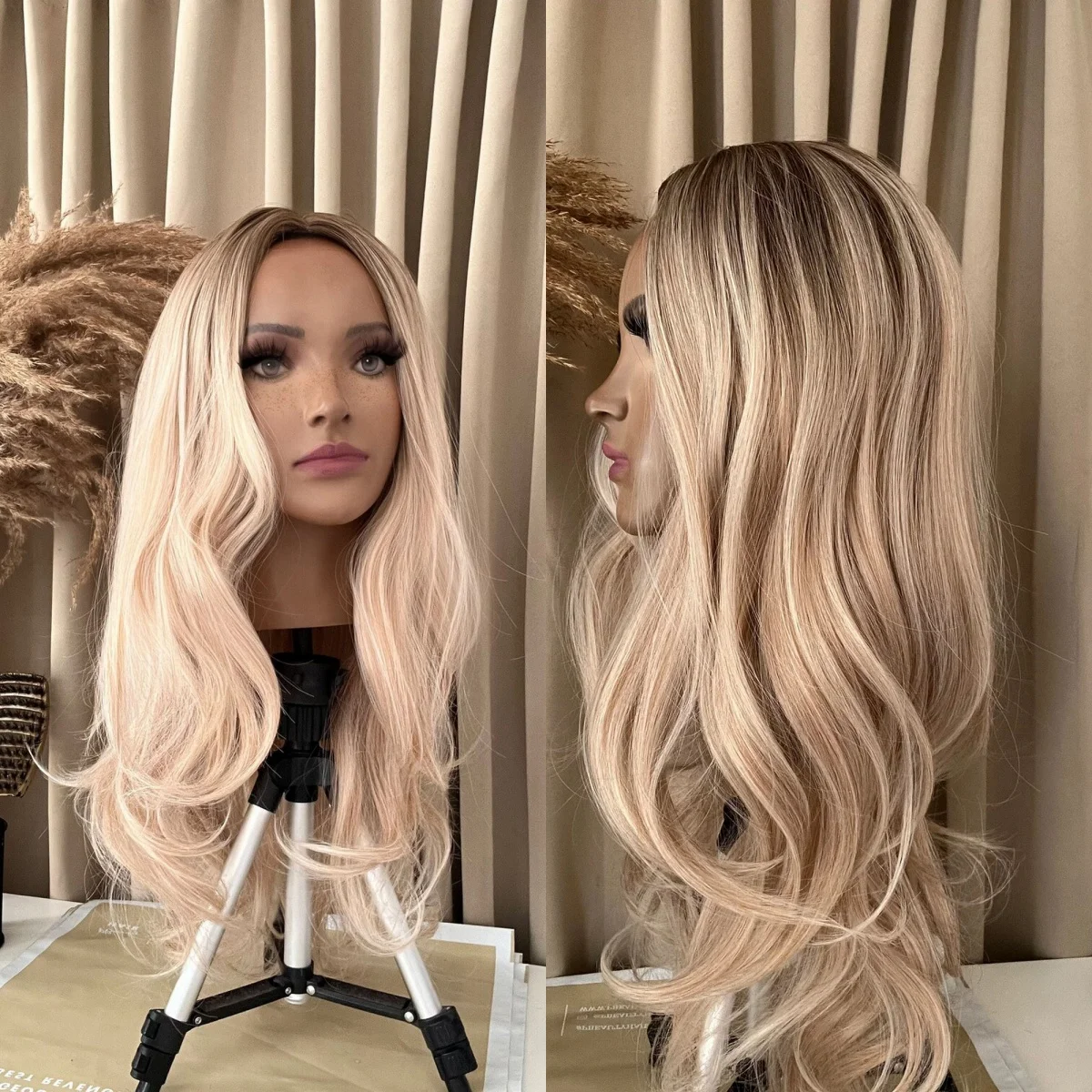 High Quality Wig 13x4 Ombre Golden Blonde Body Wave Lace Front Wig Heat Resistant Fibre Wig Glueless Large Small Size Cap Hiar