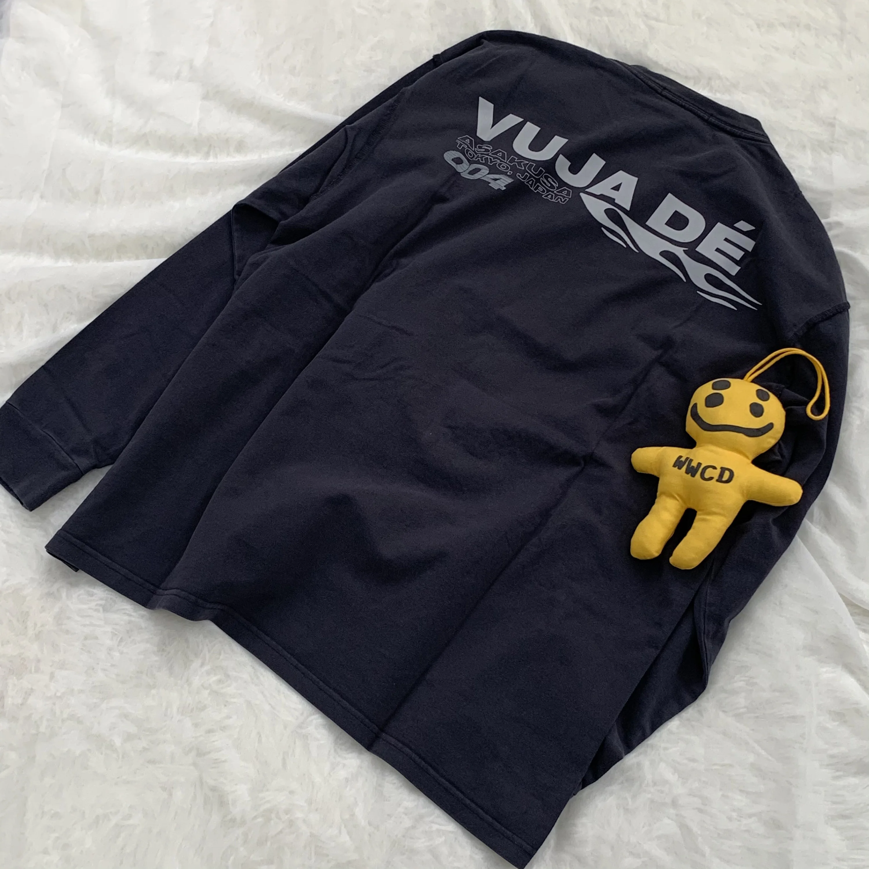  Vujade 004 Flame Logo Printed Washed Double Color Long Sleeve T-Shirt Loose Fit Youthful Trend Winter Collection Men's Wear