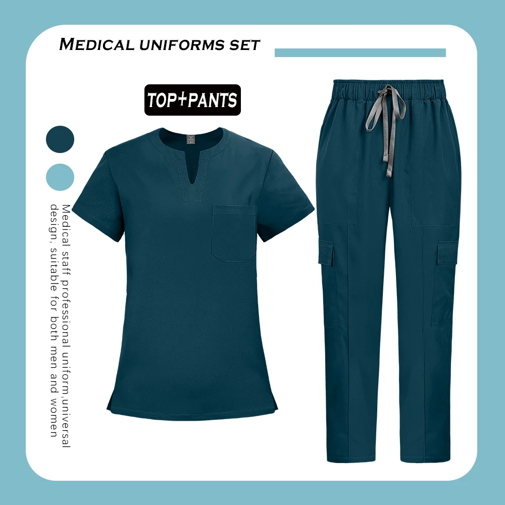 Medical Nurse Uniforms 2Pcs Clinical Nursing Top Pants Hospital Scrubs Set Women Men Surgery Clothes Dentist Overalls Work Wear - view 6