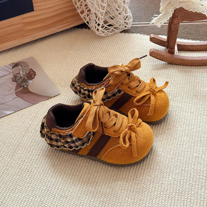 

2025 Children Casual Shoes for Girls Autumn New Fashion Korean Style Soft Bottom Anti-slippery Versatile Sweet Bowtie Shoes