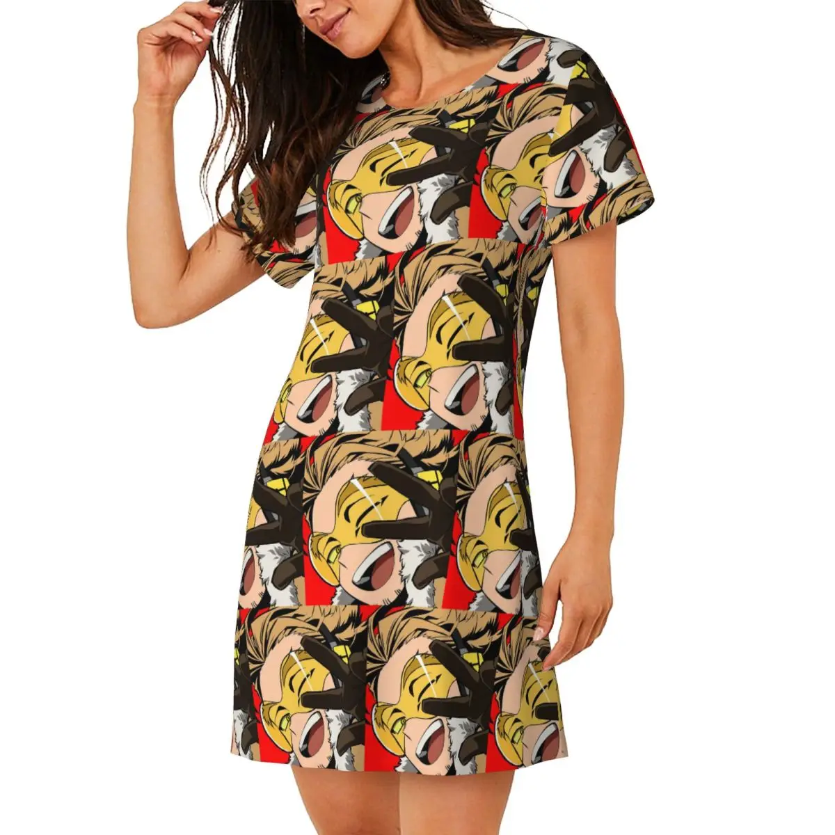 Anime My Hero Academia Hawks Short Sleeves Nightdress For Sleeping Sleepshirts Women Short Sleeve Nightgowns Soft Pajama Dress