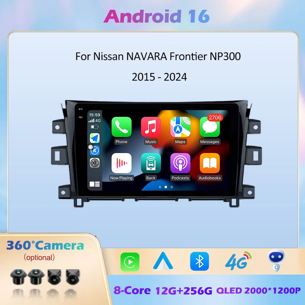 Pantalla Táctil WIFI 4G Para Nissan NAVARA Frontier NP300 2015-2024 Reproductor Multimedia para Auto de 10 Pulgadas GPS Navegación DSP Estéreo QLED DVR
