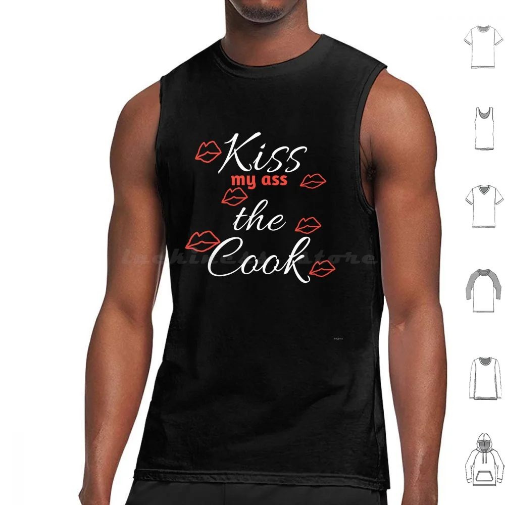 Kiss My Ass-delantal divertido para barbacoa, camisetas sin mangas con estampado de algodón para asar a la parrilla, cocinar, carne ahumada, salsa, maestro de parrilla al aire libre