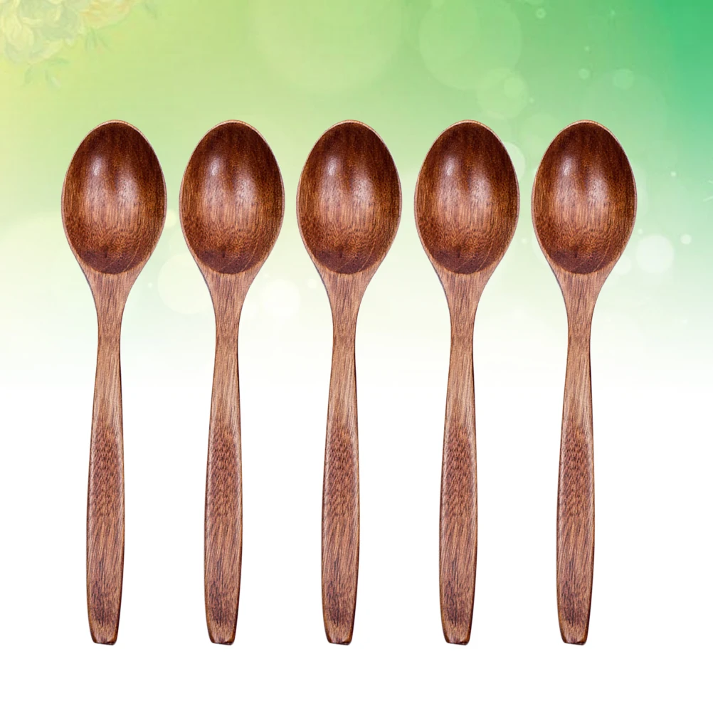 

5pcs Anti-Scald Natural Wood Spoon Set For Mixing Stirring Cooking Coffee Tea Dessert Kitchen Tools Wooden Spoons