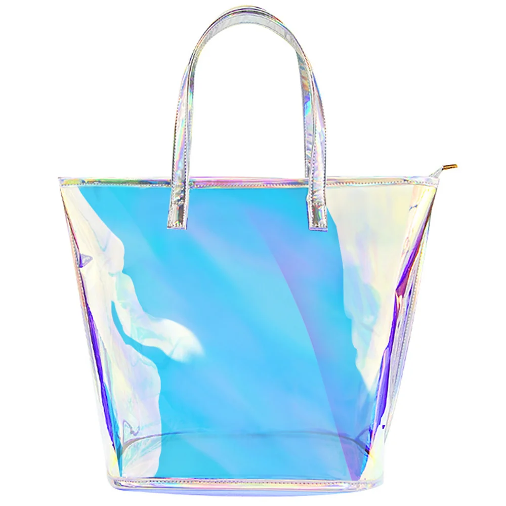 Portable Laser Shopping Bag  TPU Zipper Transparent Beach Bag Waterproof Leisure Fashion Swimming Makeup Storage Bag