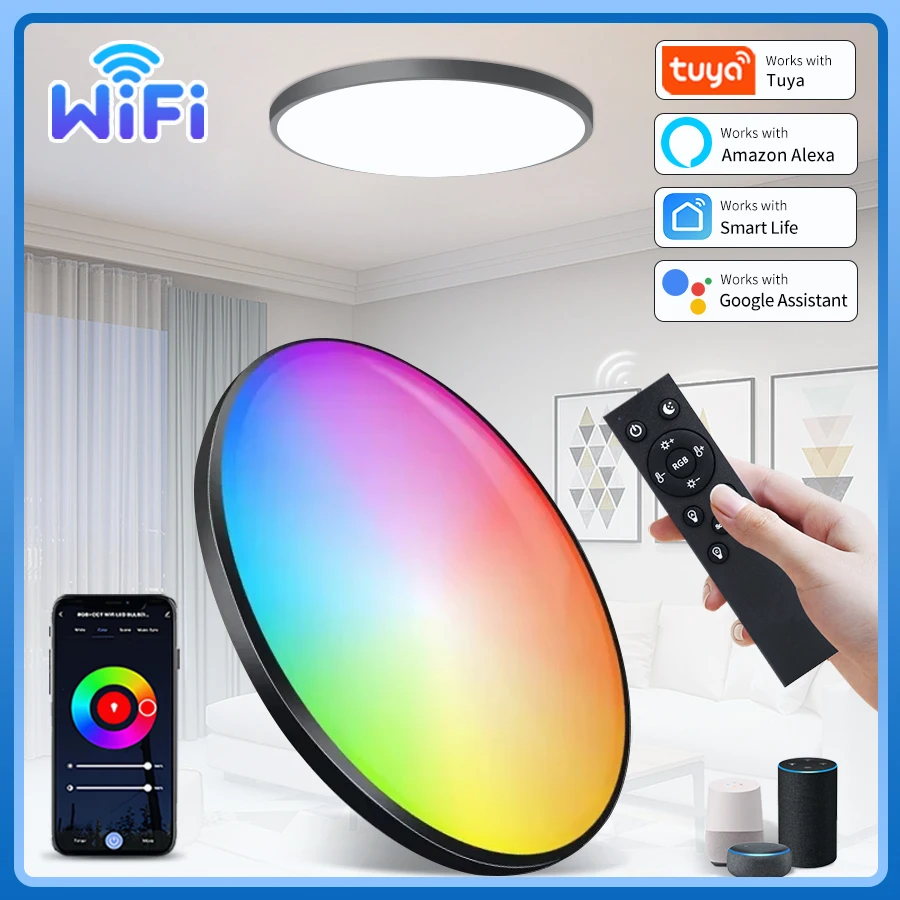 220V Tuya WiFi Smart Ceiling Light 24W RGB Dimmable Ceiling Lamp With RF 2.4G Remote Smart Life APP Control Alexa Google Home