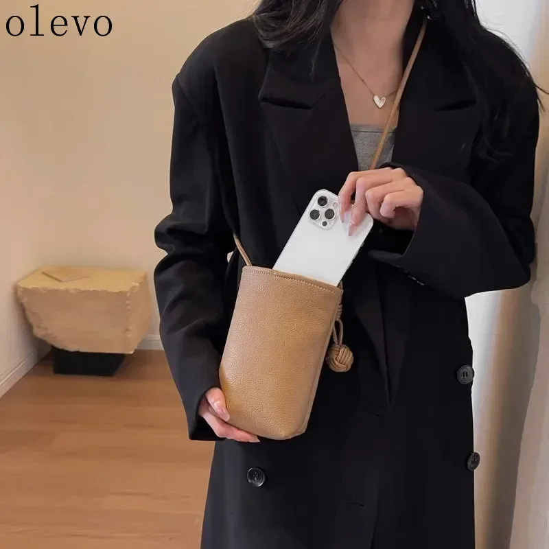 Literary Artistic Women Crossbody Phone Bag | Cute Soft Leather Mini Bag with Round Ball Pendant