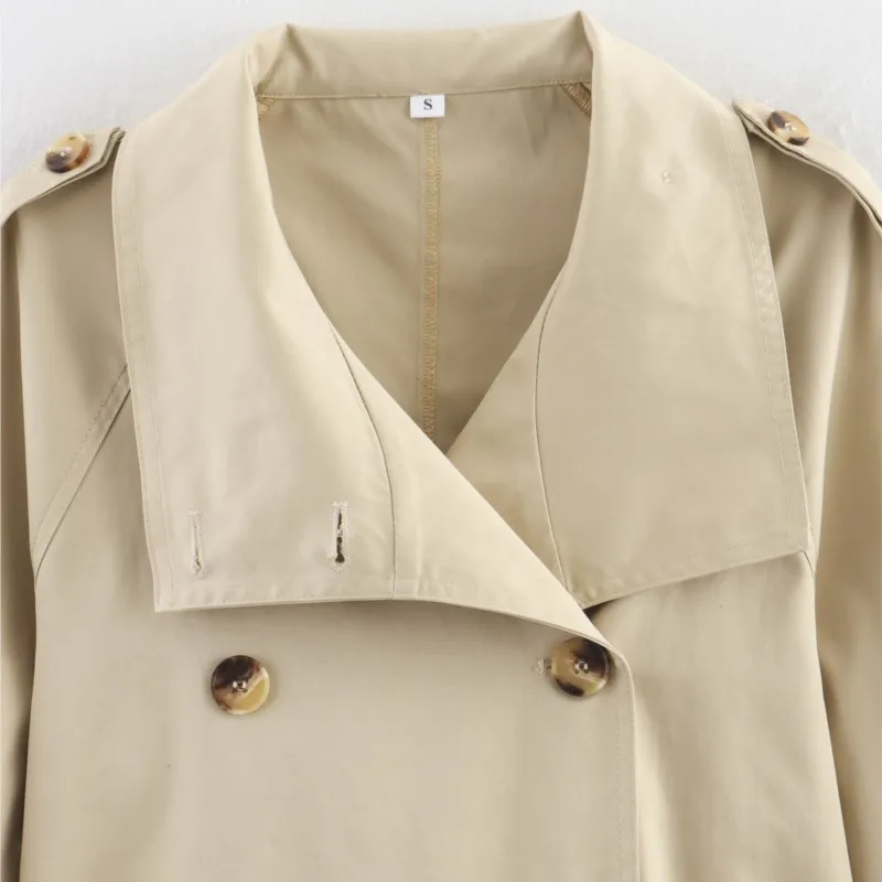 2025 Autumn New Women's Street-Style Collared Trench Coat Short-Length Outerwear Belt Buckle Detail Stylish Windproof Jacket